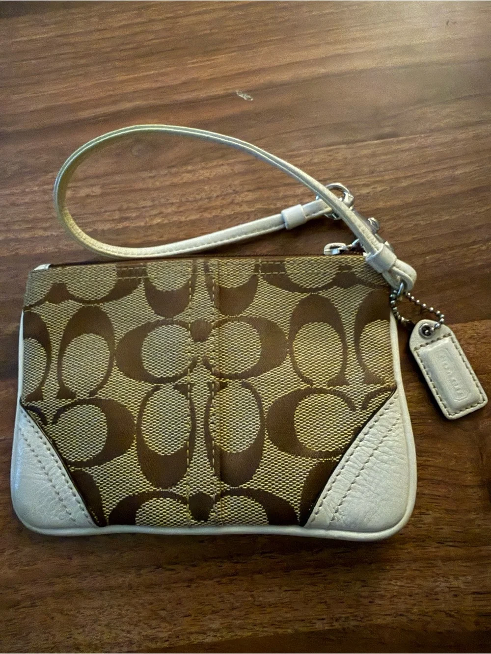 Coach Cream Signature Monogram Canvas Wristlet